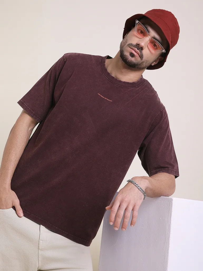 Men Oversized Acid Wash Printed T-Shirt - 3