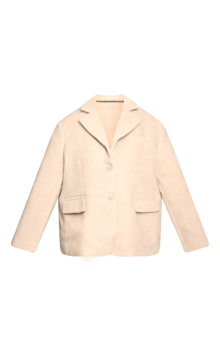 Plus Oat Brushed Wool Look Oversized Blazer - 4