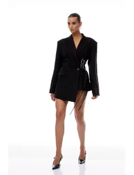Orsolya Black Belted Asymmetrical Blazer - 5