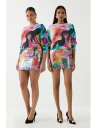Ashish Sequin Brushstroke Print Mini Skirt