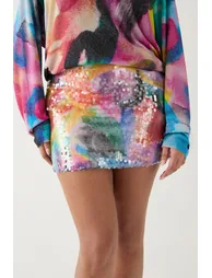 Ashish Sequin Brushstroke Print Mini Skirt - 1