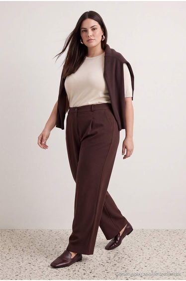 Brown Wide Leg/Wide Leg Woven Oversized Fabric Pants