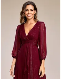 pretty EMBER|Plus Size Twist Knot Louts Leaf Long Sleeve A-Line Evening Dress - 2