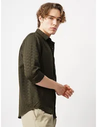 Textured Spread Collar Regular Fit Shirt - 4