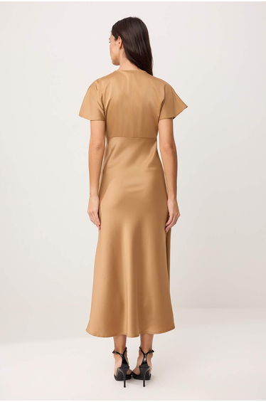 Light Brown Satin Maxi Woven Dress product thumbnail 4