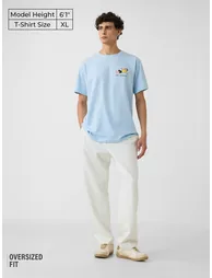 Men Blue Printed Oversized T-Shirt