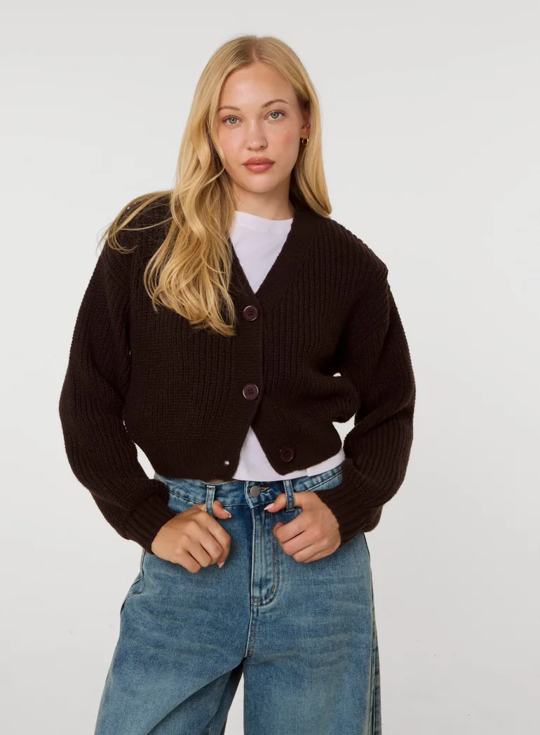 Cropped Button Cardigan - 1