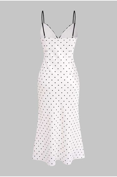 Polka Dots Print Chiffon Patchwork Lace Trim Slip Sleeveless Midi Dress product thumbnail 3