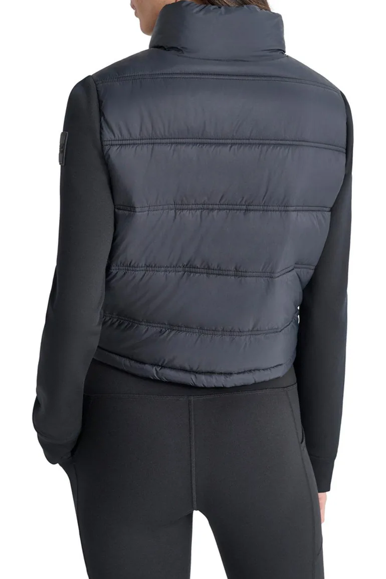 Cropped Scuba Mixed Puffer With Pockets Black - 3