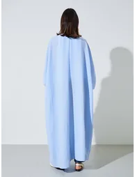 Blue Front Open Ruched Sleeve Abaya - 4