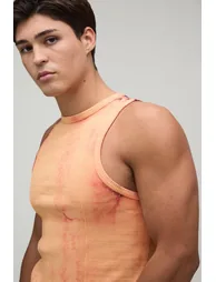 Muscle Fit Spray Wash Ribbed Vest - chocolate - 2