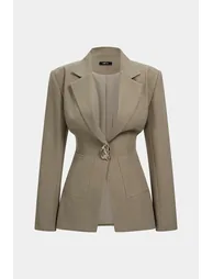 Notched Lapel Metallic Button Shirred Blazer