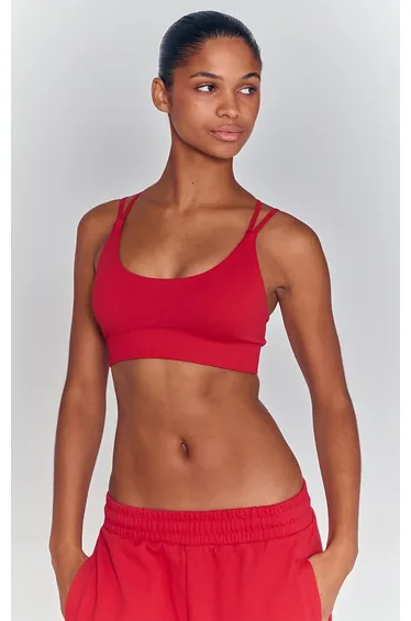 Red Seamless Double Strap Cross Back Sports Bra