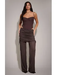 Chocolate Drape Panel Straight Leg Trousers - 5