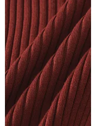 Short Sleeve Asymmetric Ribbed Knit Top in Rust for Office Wear & Brunch Dates - 4