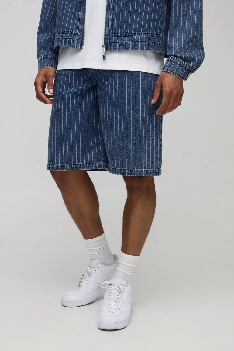Regular Pinstripe Indigo Denim Jorts - indigo