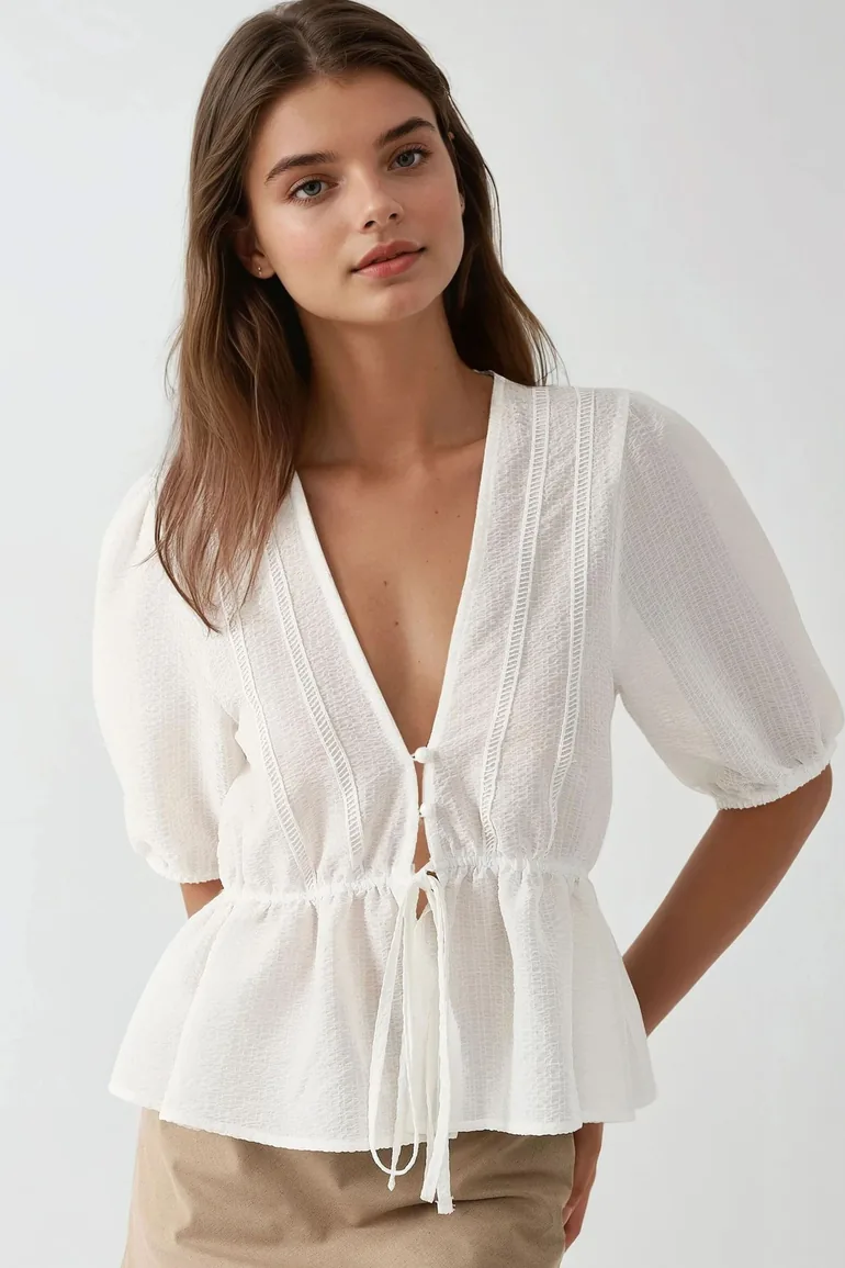 Textured V-Neck Blouse - 5