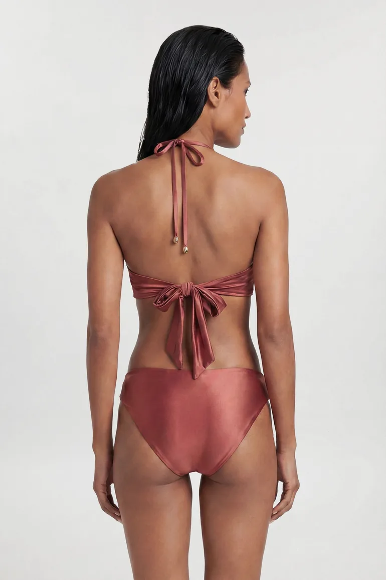 Metallic Bikini Top With Hardware Detail - 2