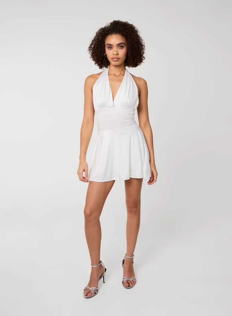 Diamante Slinky Halter Dress
