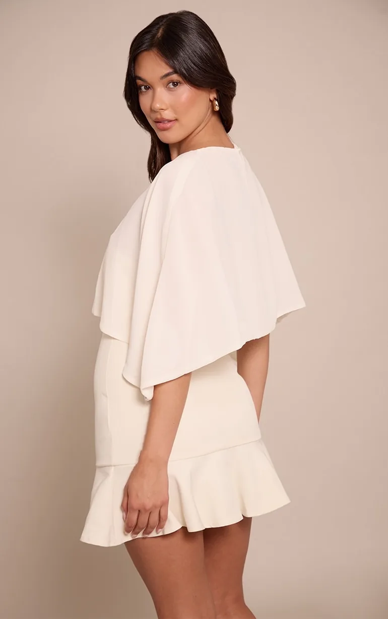 Cream Woven Bandeau Drape Scarf Detail Mini Dress - 1