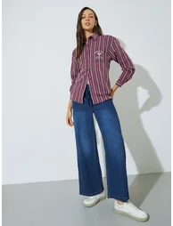 Dark Blue Jogger Style Wide Leg Jeans with Drawcord