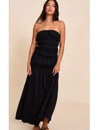 Black Bandeau Ruched Detail Maxi Dress
