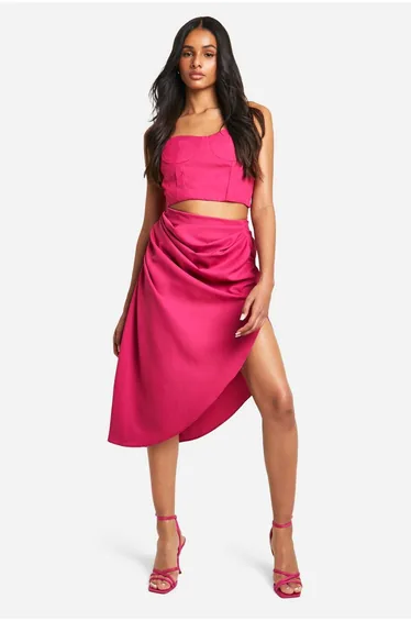 Tall Woven Corset Detail Top - hot pink