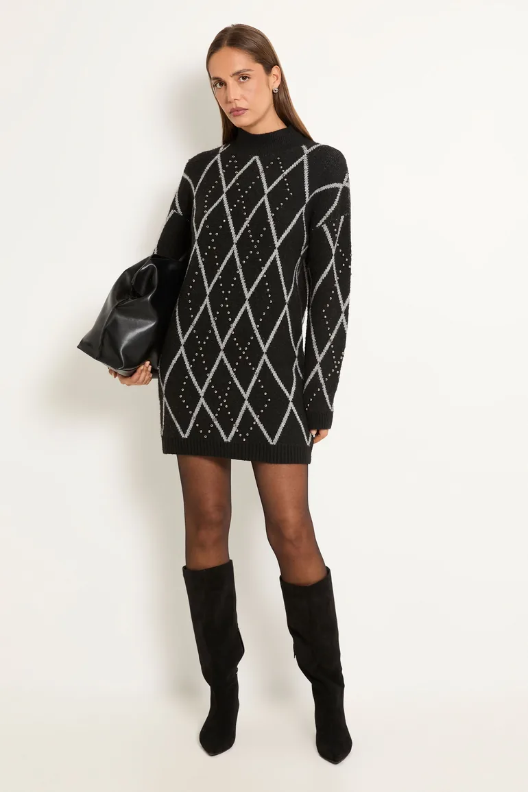 Funnel Neck Knitted Midi Dress