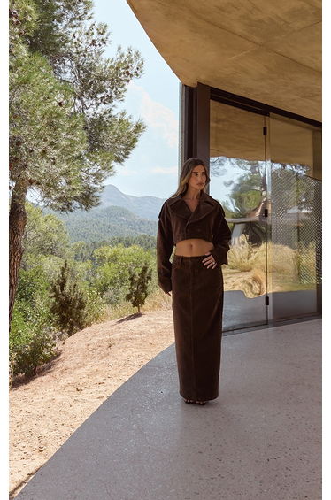 Brown Faux Suede Cropped Trench