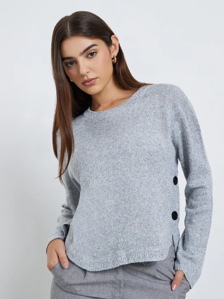Grey Button Detail Regular Fit Sweater - 2