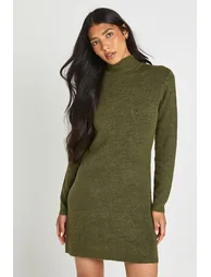 Tall High Neck Super Soft Knitted Mini Dress - khaki