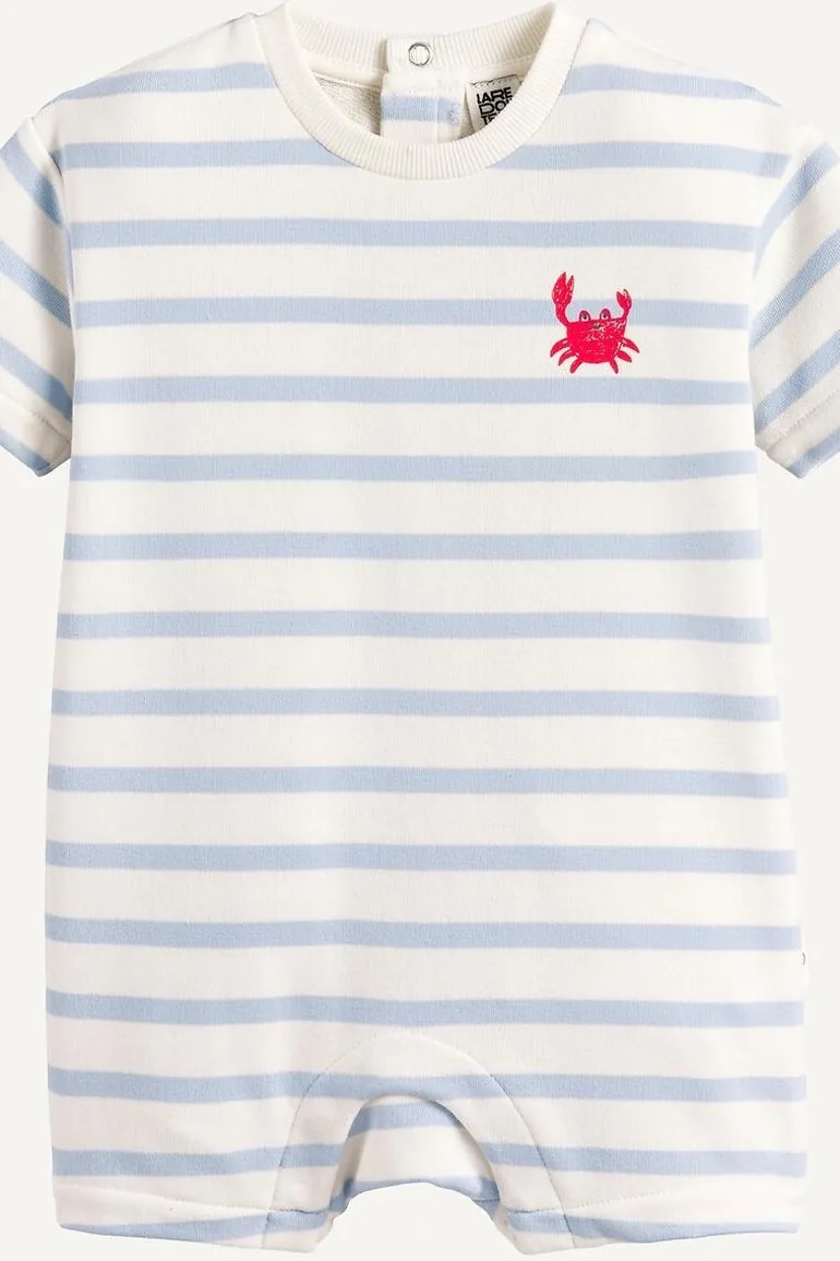 Striped Fleece Playsuit with Crab Print On Chest
