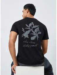 Men Black Graphic Print Crew Neck T-Shirt - 1