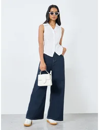 Striped Sleeveless Buttoned Shirt
