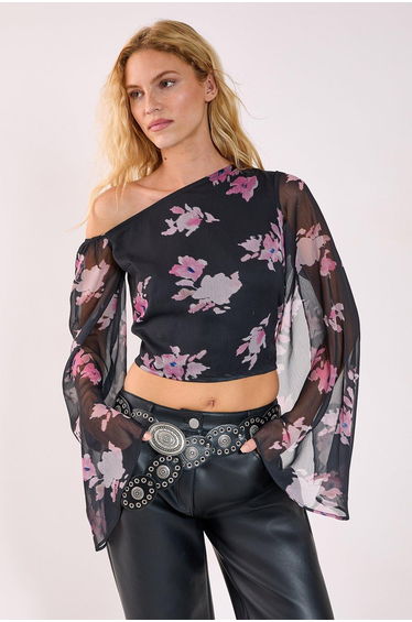 Floral Chiffon Off The Shoulder Wide Sleeve Top product thumbnail 2