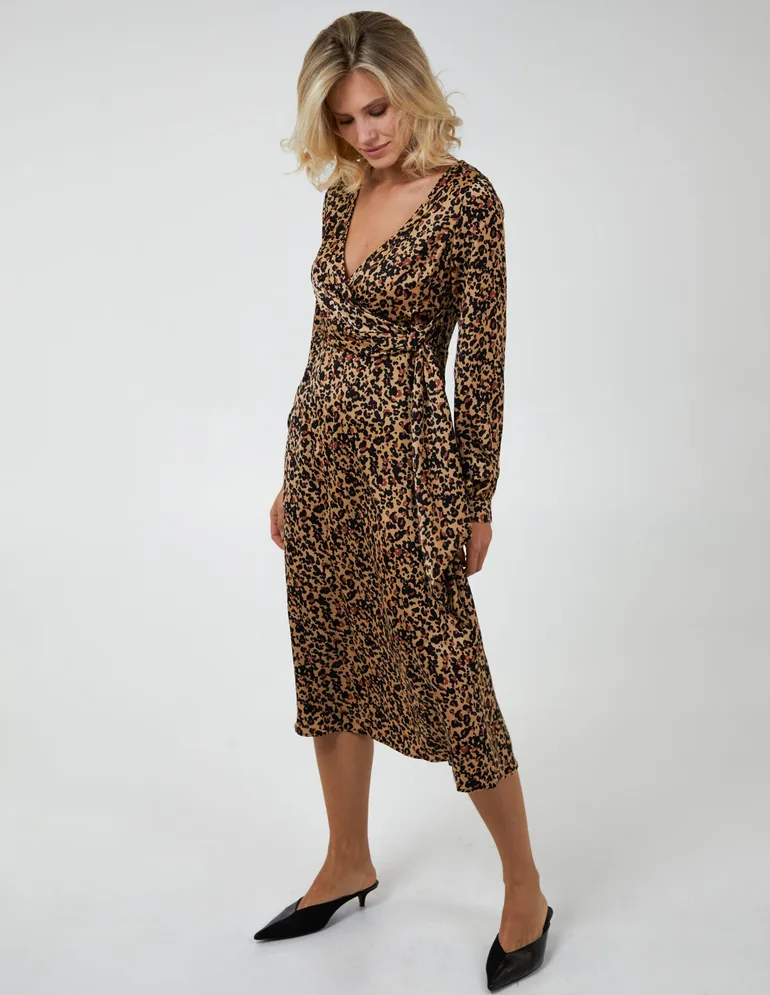 Leopard Print Wrap Midi Dress - 3