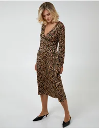 Leopard Print Wrap Midi Dress - 3