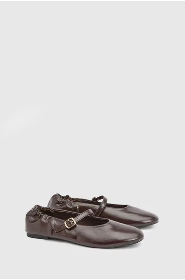 Jess Faux Leather Ruched Back Mary Jane Flats