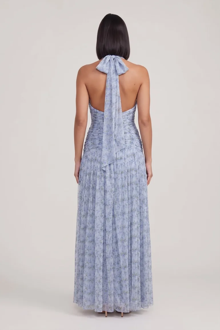 Delilah Tulle Halter Maxi Dress in Ditsy Lilac Print - 1