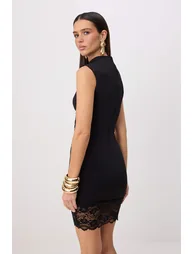 Black Lace Detailed Lined Dress - 3