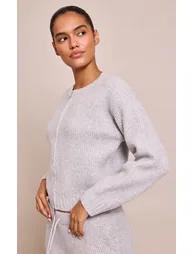 Soft Grey Brushed Rib Knit Zip Through Cardigan - 3