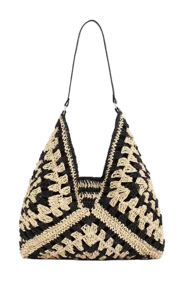 Hollow Out Braided Straw Bag in Black