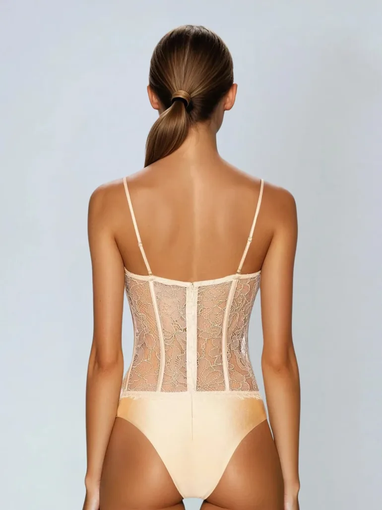 Draxen Spaghetti Corset Lace Bodysuit Set - 4