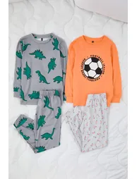 Salmon-Gray Boys Printed Pajamas Set