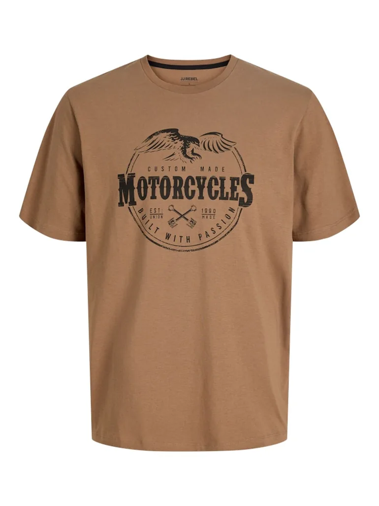 Brown Round Neck Cotton T-Shirt - 1
