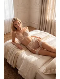 White Lace Flat Cupless Underwear Set - 2