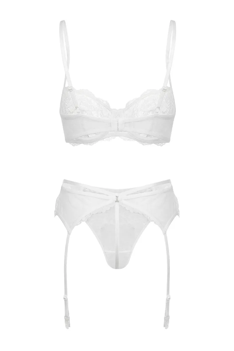 White Lace Flat Cupless Underwear Set - 5