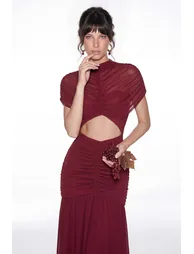 Danai Cutout Ruch Maxi Dress In Red - 3