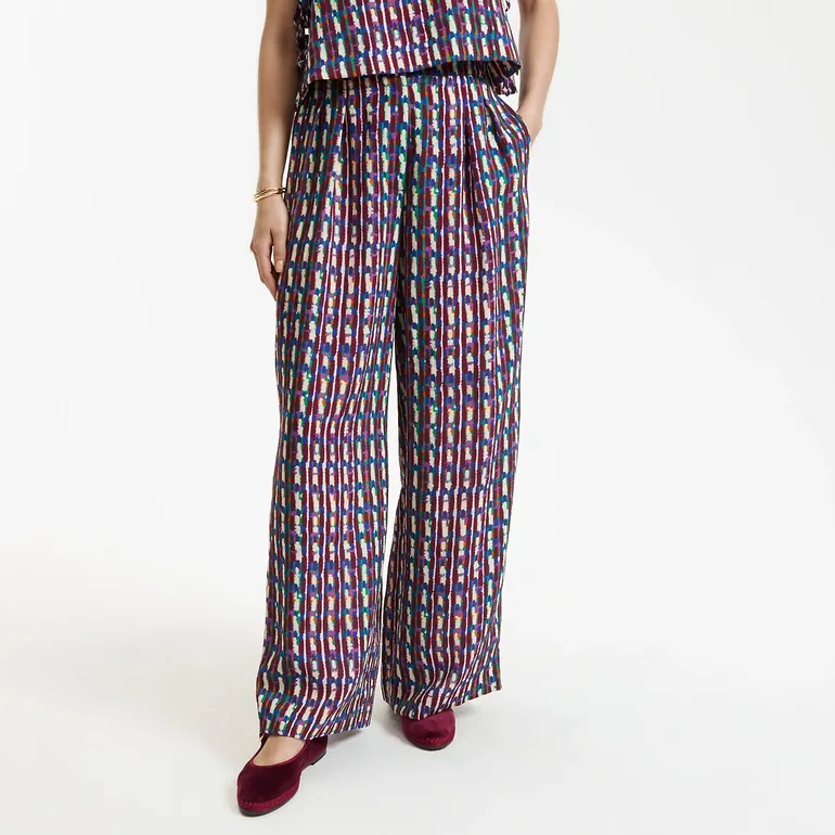 Printed Wide Leg Trousers with Elasticated Waistband - 1