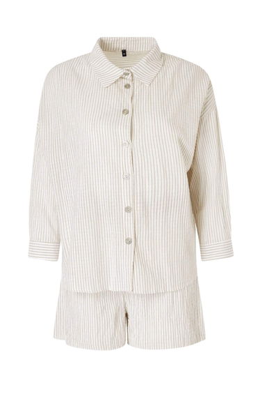 White-Multicolor Striped Belted Cotton Shorts Shirt Bottom - Top Set product thumbnail 3
